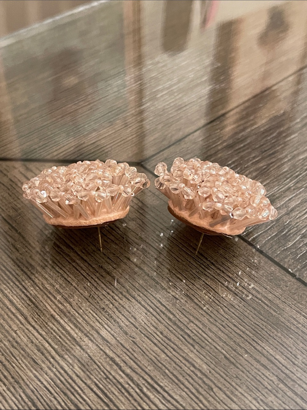 Vintage Beaded Cluster Earrings - Blush Colored Beaded Pom Pom Earrings - Picture 2 of 13
